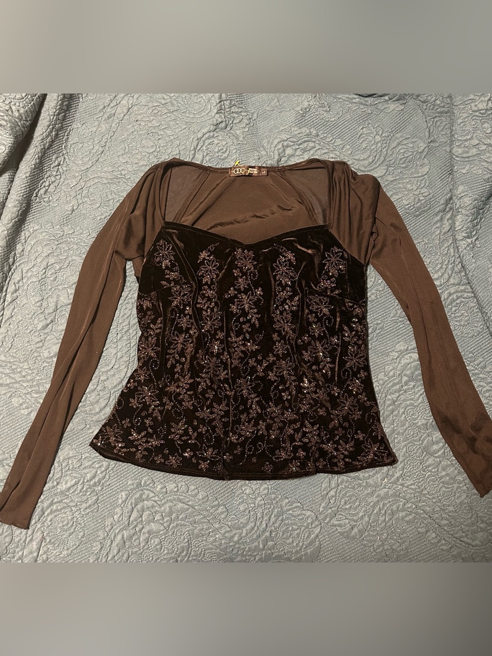 CDC signature mesh 90s sweetheart velvet top with embroidery